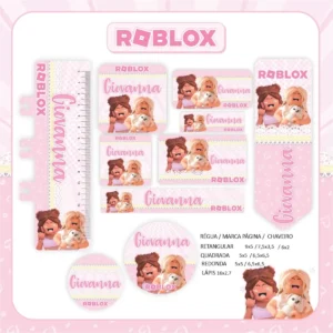 Etiqueta escolar roblox rosa studio, png e pdf