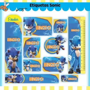 Etiqueta escolar sonic para editar e imprimir