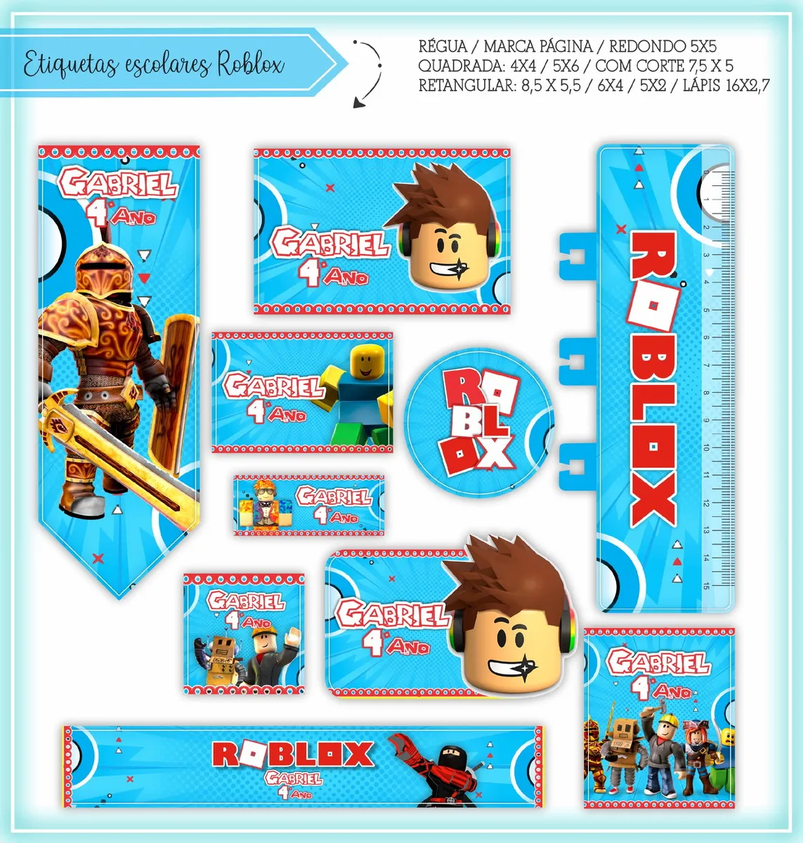 Etiqueta escolar tema roblox para imprimir