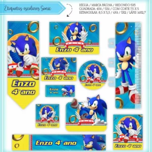 Etiquetas escolares sonic para imprimir