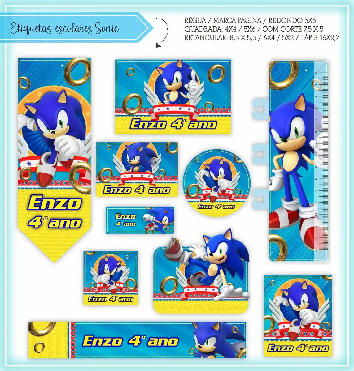Etiquetas escolares sonic para imprimir