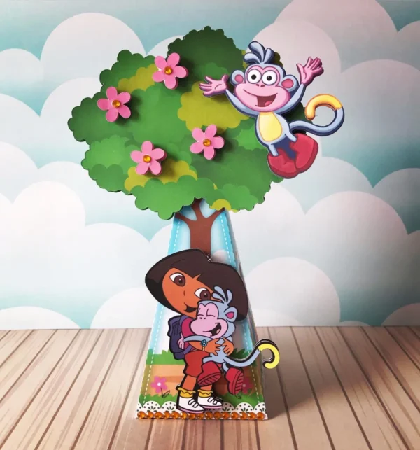 Moldes práticos de scrapfesta para lembrancinhas da Dora Aventureira em Studio e PDF.