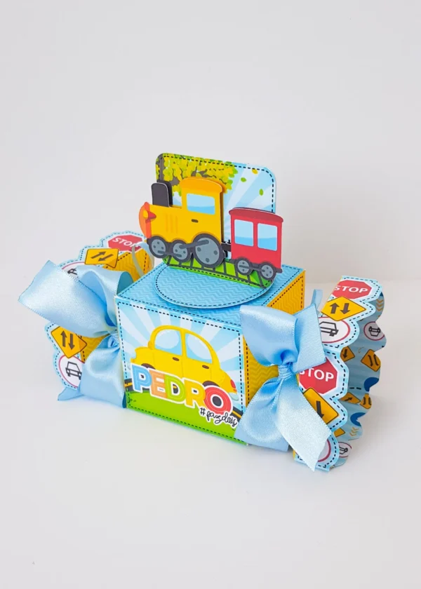 Kit digital de decoração para festas infantis com topper e temas de Meios de Transporte.