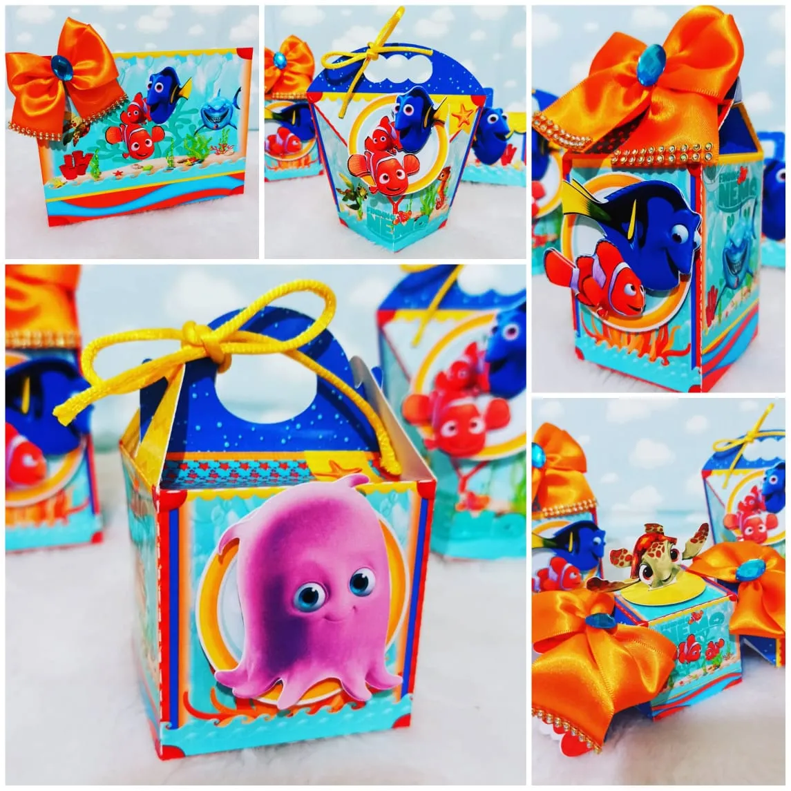 Decoração de festa infantil tema Procurando Nemo com topper de bolo personalizado em arquivo digital.