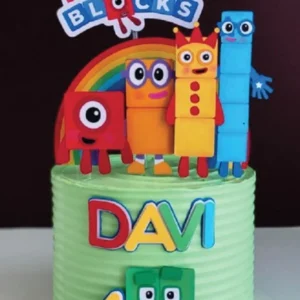 Topo de bolo personalizado com os blocos numéricos do tema Numberblocks para decoração de festas infantis.