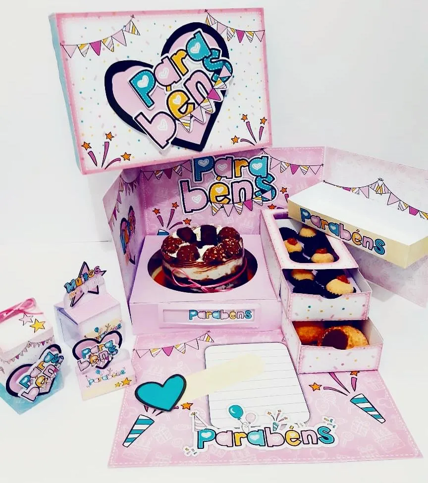 Moldes práticos de scrapfesta para festa na caixa de aniversário em formato Studio e PDF.