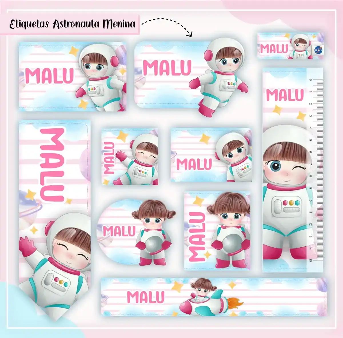 Etiqueta Escolar para Menina: 10 Modelos Kit Digital Editável