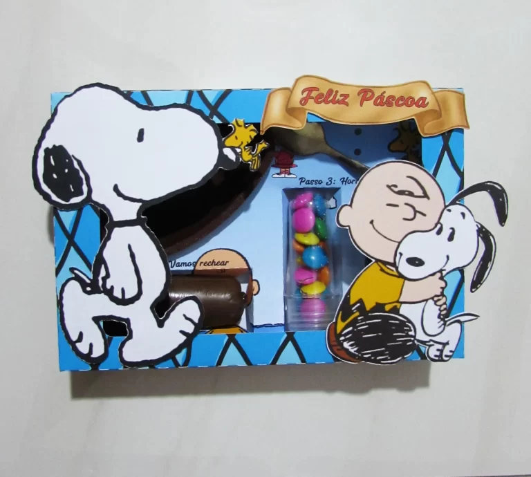 Kit digital de personalizados para maleta de mini confeiteiro no tema Snoopy Páscoa nos formatos Silhouette Studio e PDF.