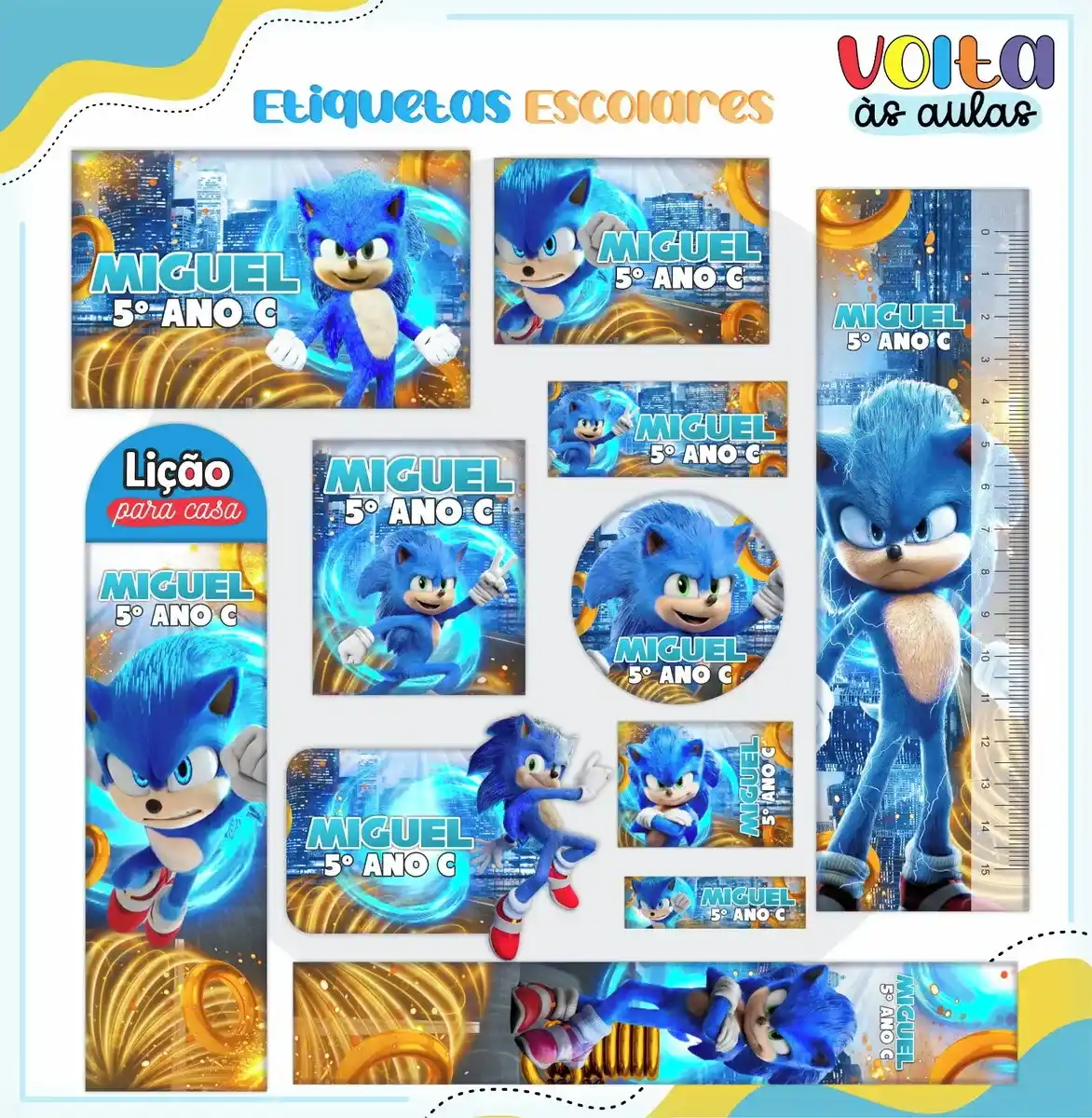 Tag escolar tema sonic studio, png, cdr e pdf
