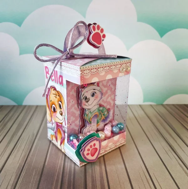 Kit digital de decoração para festas com topper de bolo e temas lúdicos das heroínas da Patrulha Canina em tons de rosa.