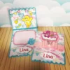 Quinto e último modelo de gabarito para personalizado decorativo de festa Ursinhos Carinhosos em tons pastéis, exibindo os encaixes perfeitos e linhas de contorno limpas para recorte.