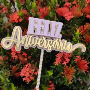 Topo de Bolo Digital Feliz Aniversário Studio