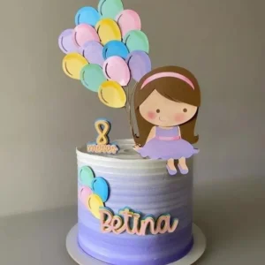 Moldes digitais de topo de bolo no tema menina e balão de ar quente para Silhouette Studio.