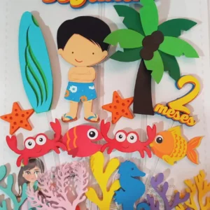 Moldes digitais de topo de bolo no tema praia masculino para Silhouette Studio.