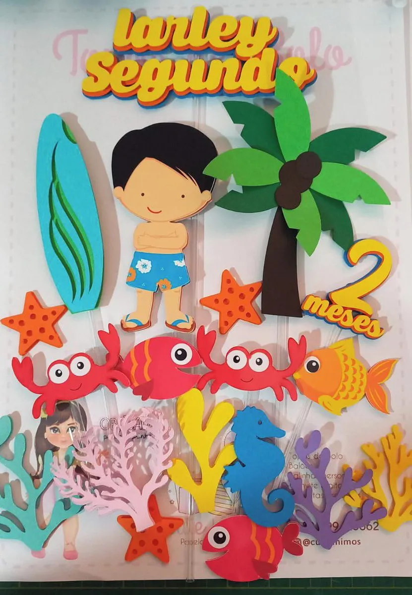 Moldes digitais de topo de bolo no tema praia masculino para Silhouette Studio.