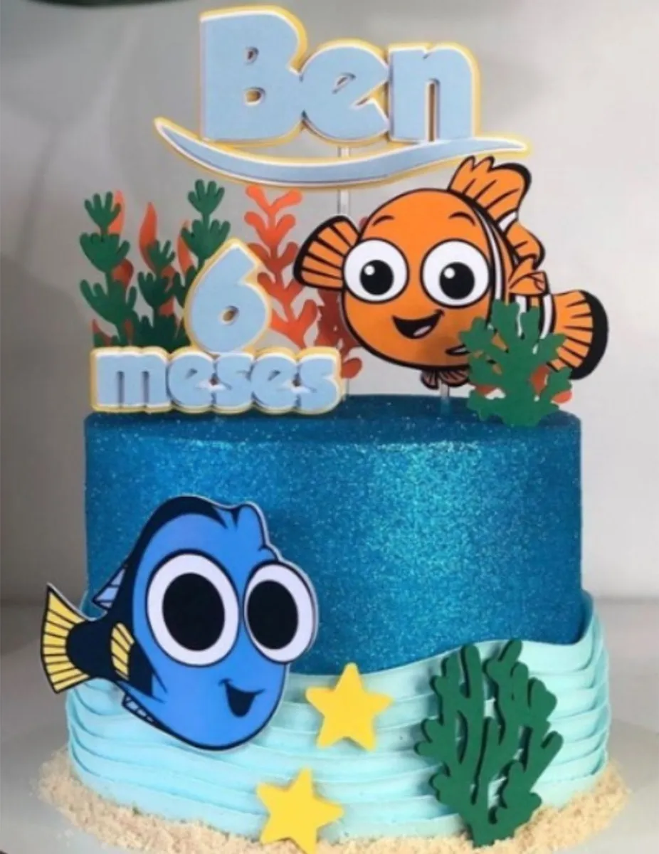 Topper de bolo Procurando Nemo em camadas para Silhouette Studio, ideal para decoração e temas de festas infantis