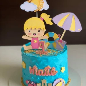 Moldes digitais de topo de bolo no tema praia para menina em formato Silhouette Studio.
