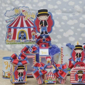 Caixa personalizada para mimos e doces tema circo menino. Arquivo digital de corte para o software Silhouette Studio e formato de impressão PDF.