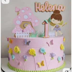 Topper de bolo personalizado com fada delicada, flores e borboletas. Arquivo de corte digital para Silhouette Studio para decoração de festa.