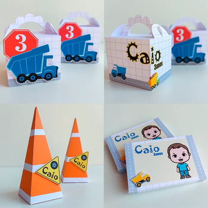 Topper para imprimir com tema caminhões molde de papelaria e arquivo de corte para editar no silhouette studio