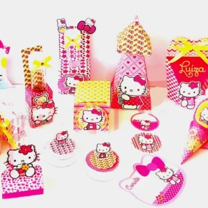 Topper para imprimir com tema hello kitty molde de papelaria e arquivo de corte para editar no silhouette studio