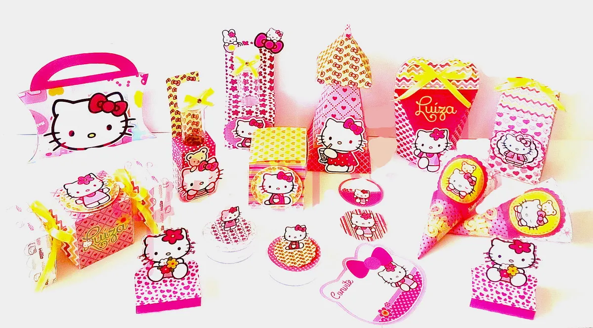 Topper para imprimir com tema hello kitty molde de papelaria e arquivo de corte para editar no silhouette studio