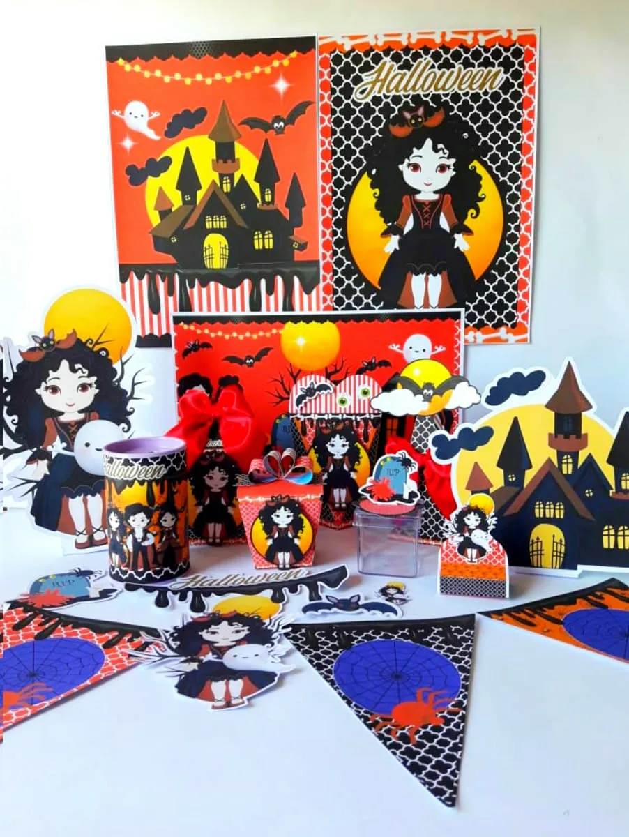 Caixa personalizada para mimos e doces tema bruxinhas e monstros. Arquivo digital de corte para o software Silhouette Studio e formato de impressão PDF.