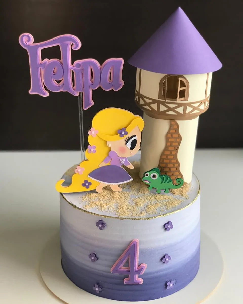Topper para imprimir com tema rapunzel molde de papelaria e arquivo de corte para editar no silhouette studio