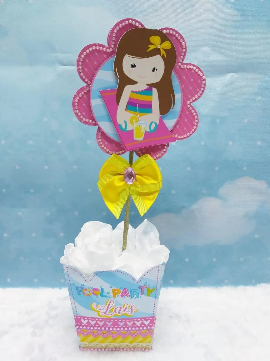 Caixinhas de papelaria personalizada para festas com tema pool party menina arquivo digital de corte para silhouette