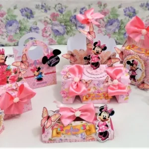 Arquivo de corte para topo de bolo e mimos da Minnie com borboletas em formato Studio para Silhouette, com camadas e alta resolução.