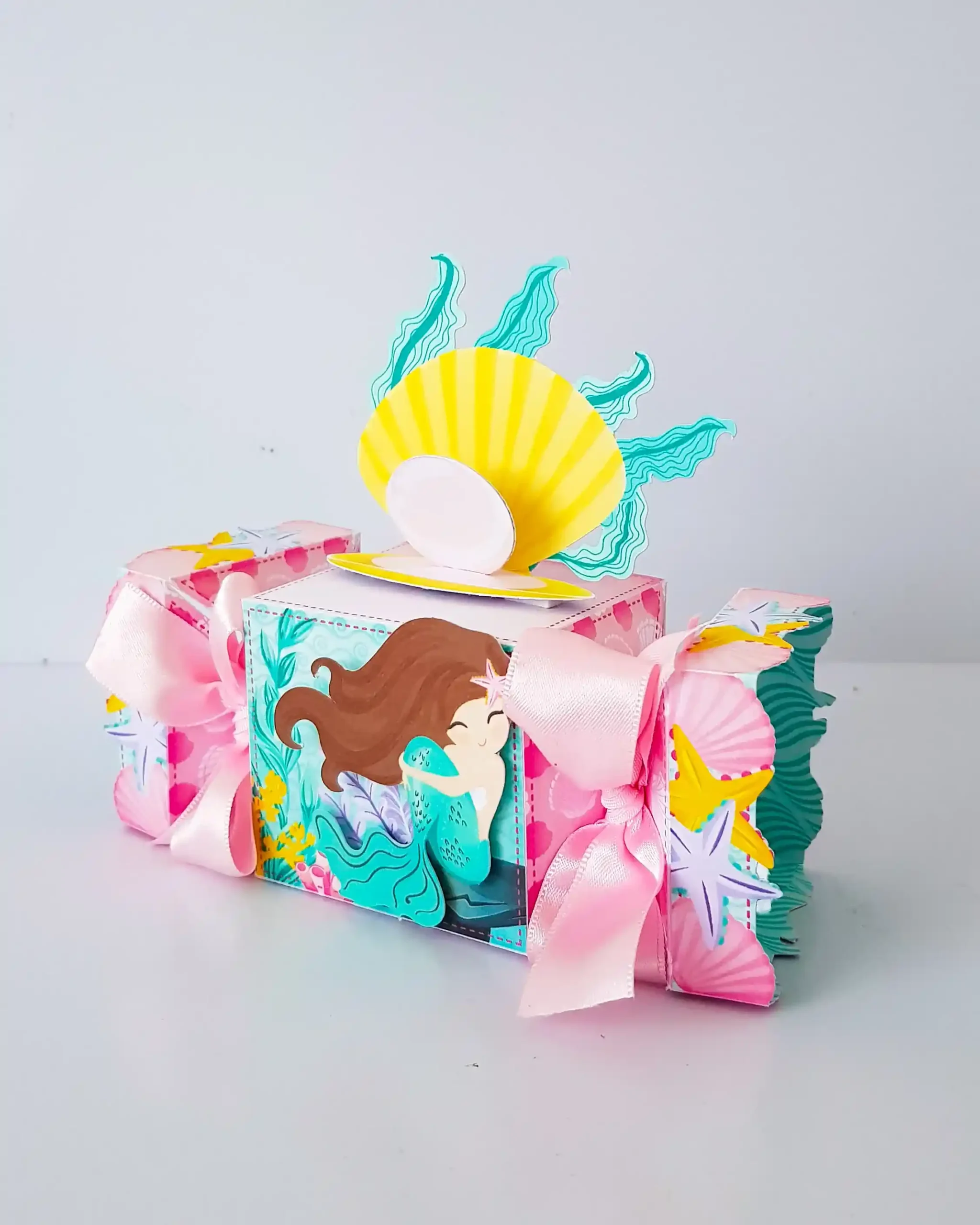 Caixinhas de papelaria personalizada para festas com tema sereia arquivo digital de corte para silhouette