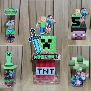 Topper para imprimir com tema minecraft molde de papelaria e arquivo de corte para editar no silhouette studio