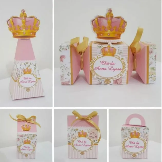 Caixa personalizada com coroa real e detalhes luxuosos em camadas de papel. Arquivo de corte digital configurado para o software Silhouette Studio.