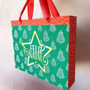 Sacola personalizada de Natal com desenhos natalinos em camadas. Arquivo de corte digital no formato PDF para impressão e recorte na tesoura.