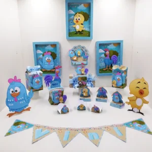 Caixas personalizadas em camadas com a Galinha Pintadinha e o Pintinho Amarelinho. Arquivo digital de corte em formatos Studio, imagem PNG e PDF.