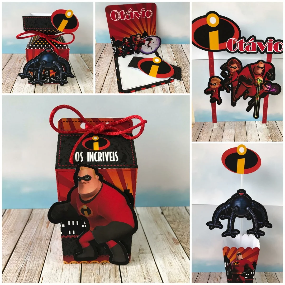 Kit de decoração de aniversário no tema Os Incríveis nos formatos Studio e PDF em alta resolução com a família de heróis.