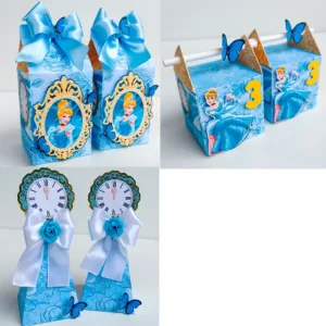 Kit de recortes e caixas pirâmide para festa do tema Cinderela. Arquivo digital de corte em alta resolução configurado para o software Silhouette Studio.