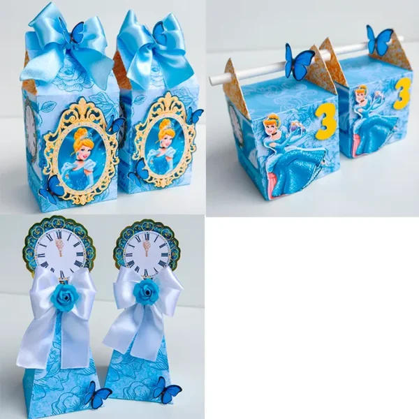 Kit de recortes e caixas pirâmide para festa do tema Cinderela. Arquivo digital de corte em alta resolução configurado para o software Silhouette Studio.