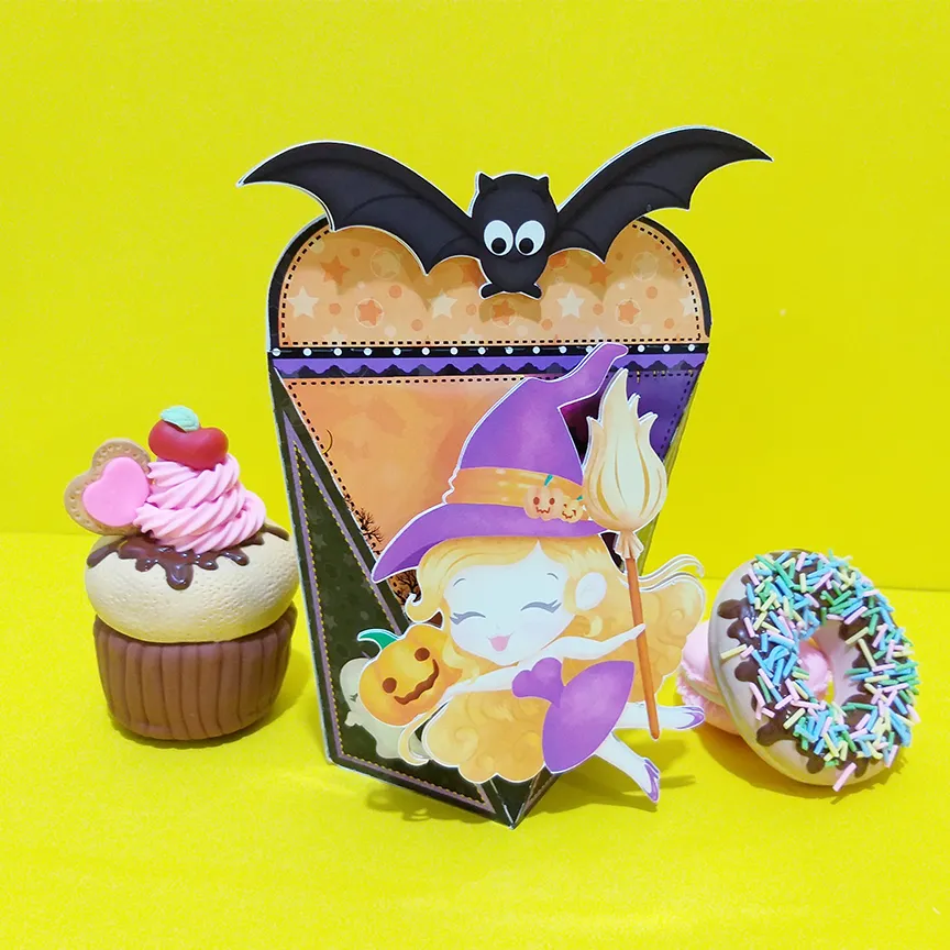 Caixinha milk e enfeites personalizados no tema Halloween infantil. Arquivo de corte digital nos formatos Silhouette Studio e PDF para imprimir.