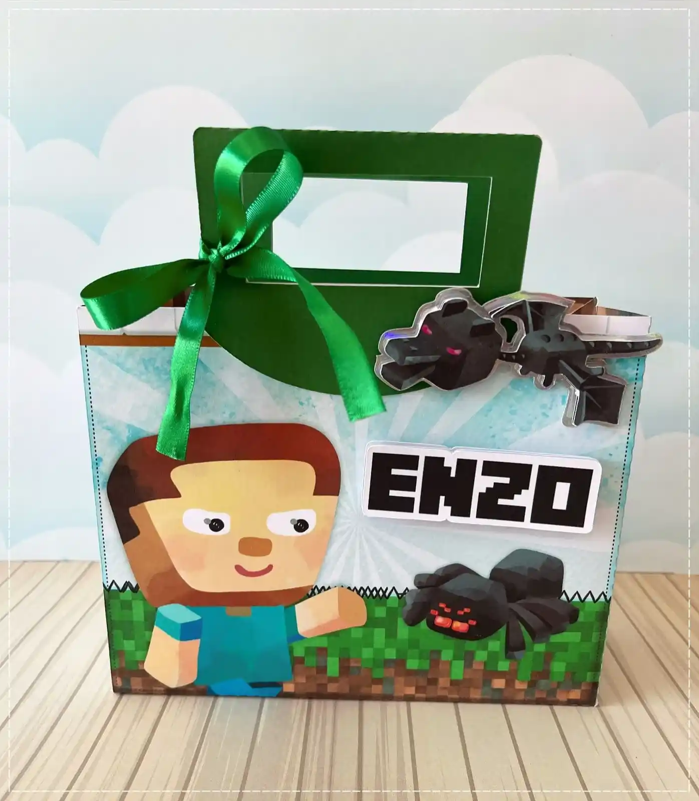 Moldes para imprimir tema minecraft topo de bolo e caixinhas em arquivo digital de corte para editar
