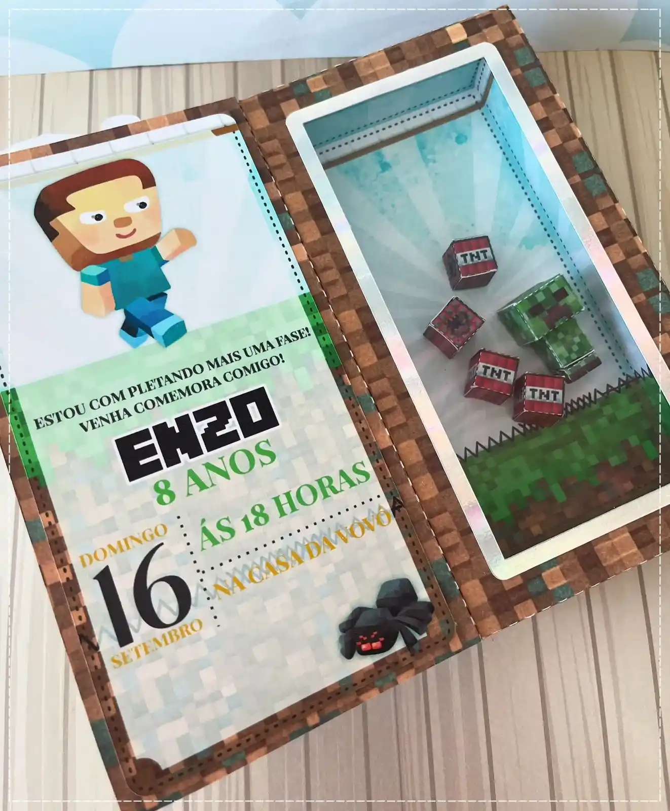 Molde de caixinhas tema minecraft para imprimir e recortar em arquivo digital nos formatos pdf e png
