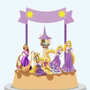 Topo de bolo personalizado no tema Rapunzel no formato Studio para corte na Silhouette com apliques em camadas.