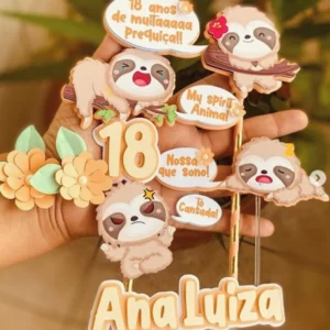 Topper para imprimir com tema bicho preguiça molde de papelaria e arquivo de corte para editar no silhouette studio