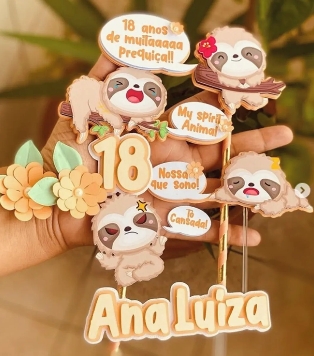 Topper para imprimir com tema bicho preguiça molde de papelaria e arquivo de corte para editar no silhouette studio