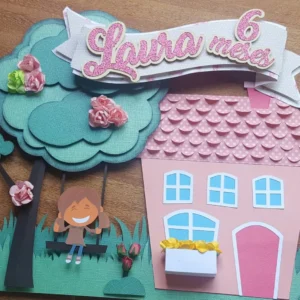 Topper para imprimir com tema casa rosa molde de papelaria e arquivo de corte para editar no silhouette studio