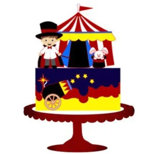Topo de bolo Circo Menino 3D com palhaço, tenda vermelha e cartola em camadas para recorte no Silhouette Studio.