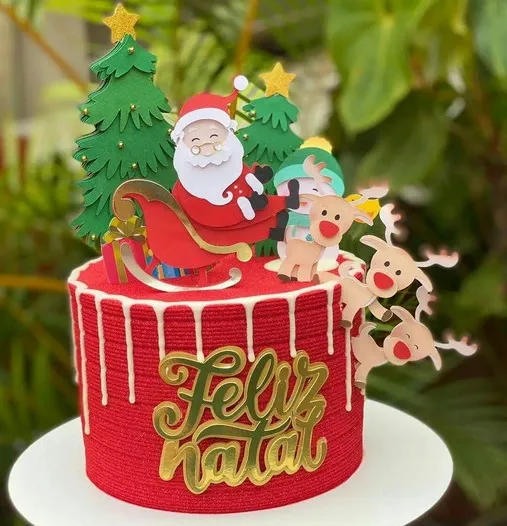 Topper para imprimir com tema de feliz natal molde de papelaria e arquivo de corte para editar no silhouette studio
