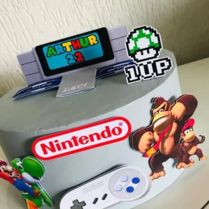 Topper para imprimir com tema super nintendo molde de papelaria e arquivo de corte para editar no silhouette studio