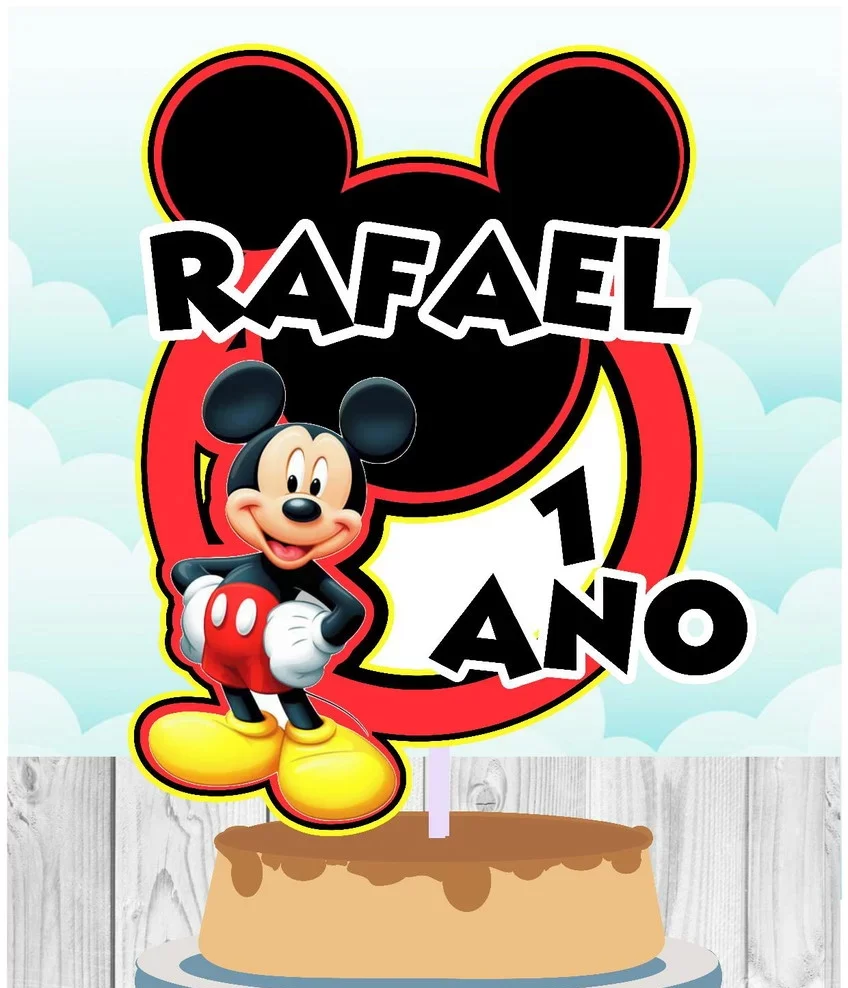 Molde digital para topo de bolo do Mickey em formato Studio para corte na Silhouette com elementos 3D do personagem.