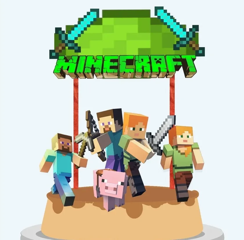 Topper para imprimir com tema minecraft molde de papelaria e arquivo de corte para editar no silhouette studio